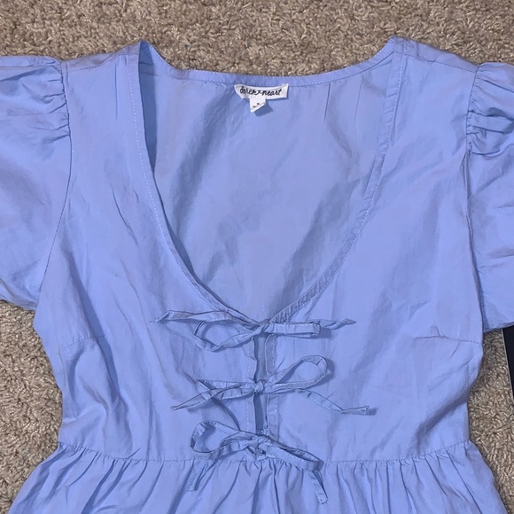 NWT Women’s Baby Blue Bows Puff Sleeve Mini Cotton Dress Size Medium - Picture 2 of 10